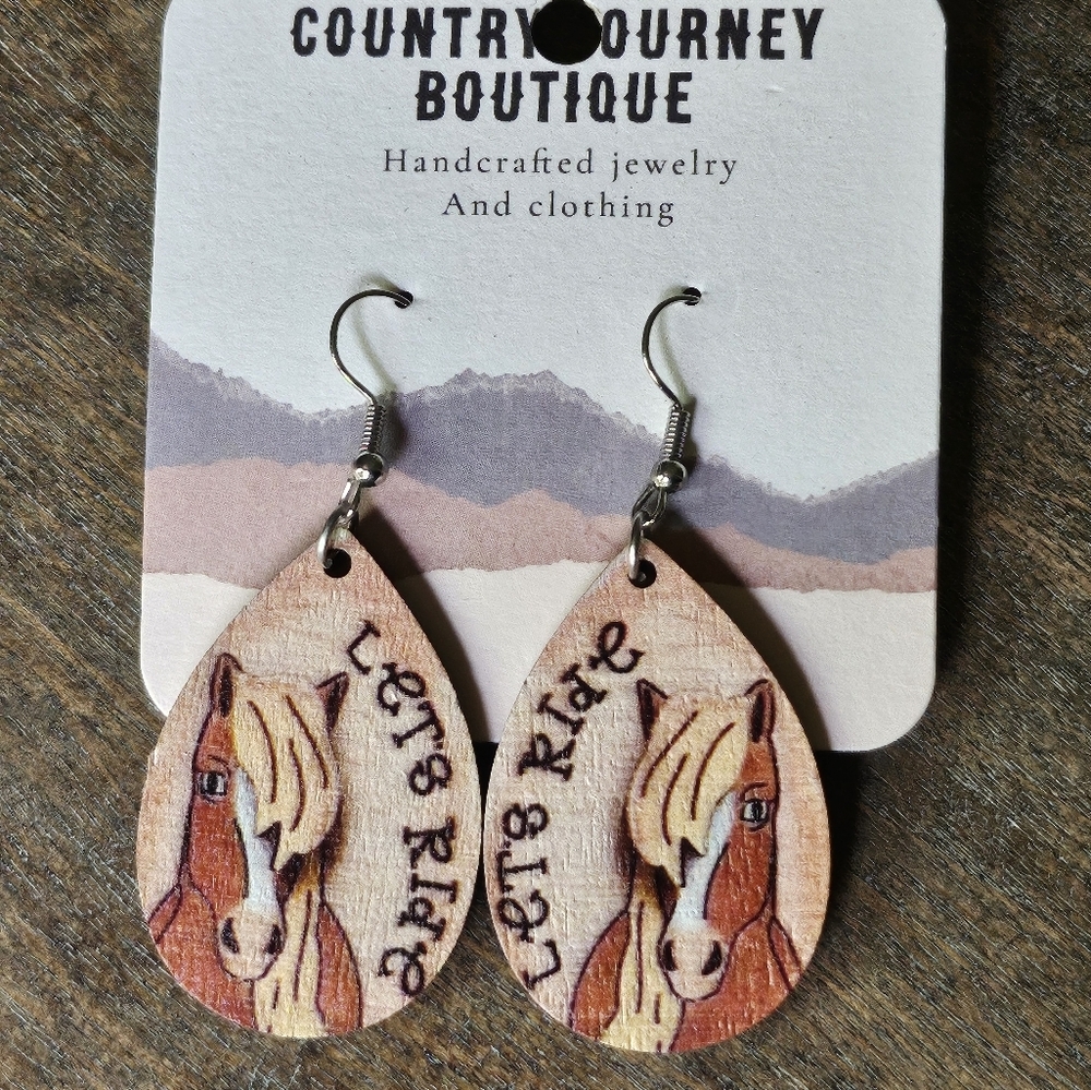 NWT Horse Earrings - Brown Wooden
